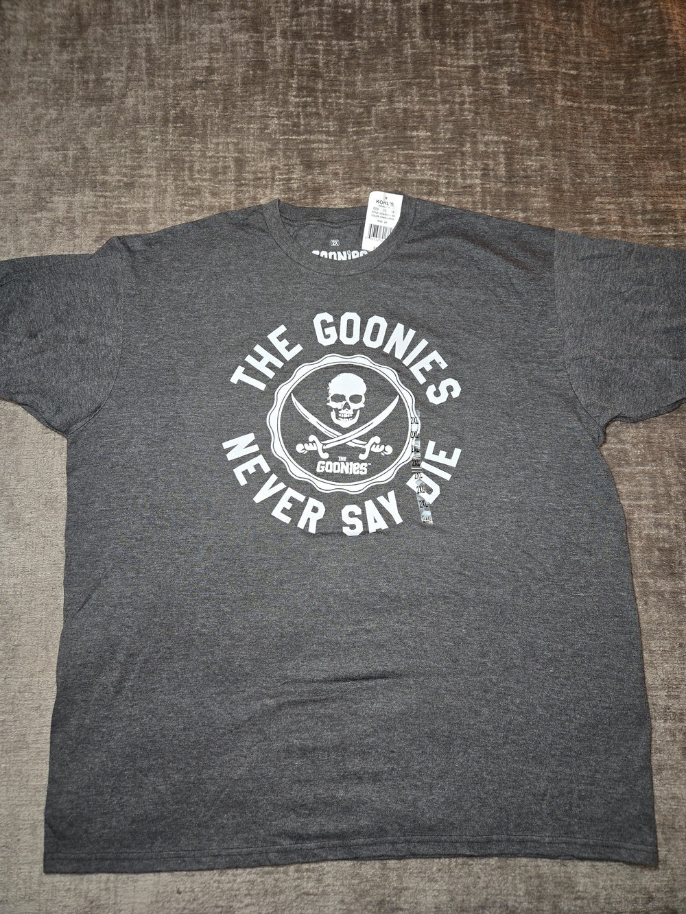 The Goonies Never Say Die charcoal heather graphic t-shirt, Size 2XL (NEW)